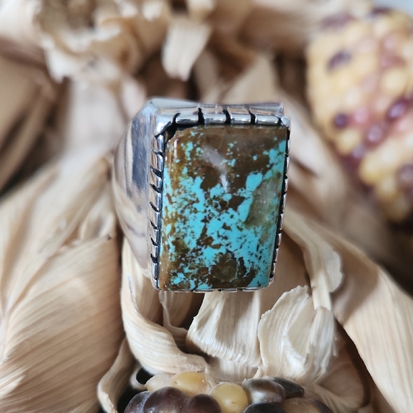 Rare NWOT Native American Navajo #8 Mine Turquouse Large Stone Ring 🩵🤎💍🎁 - Picture 1 of 15